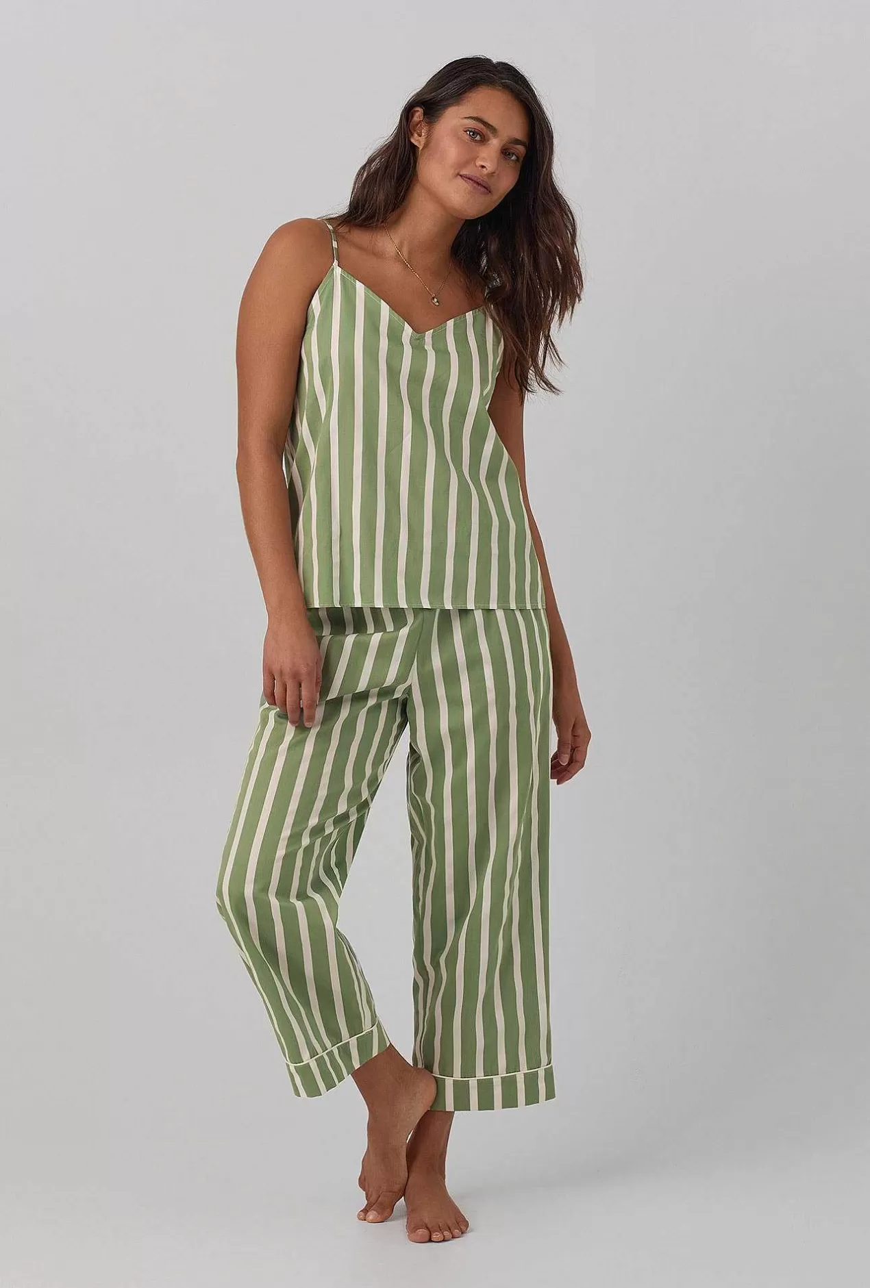 Extended Sizes*Bedhead Pajamas North Shore Stripe Tank Woven Cotton Sateen Cropped Pj Set