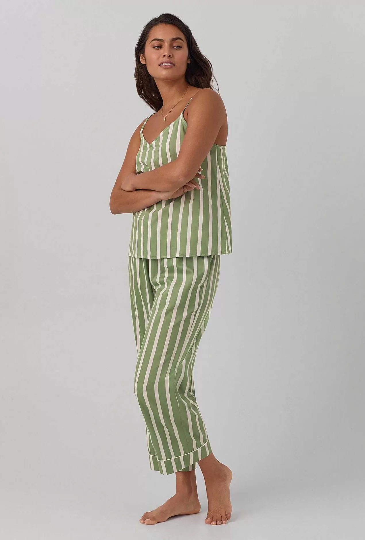 Extended Sizes*Bedhead Pajamas North Shore Stripe Tank Woven Cotton Sateen Cropped Pj Set