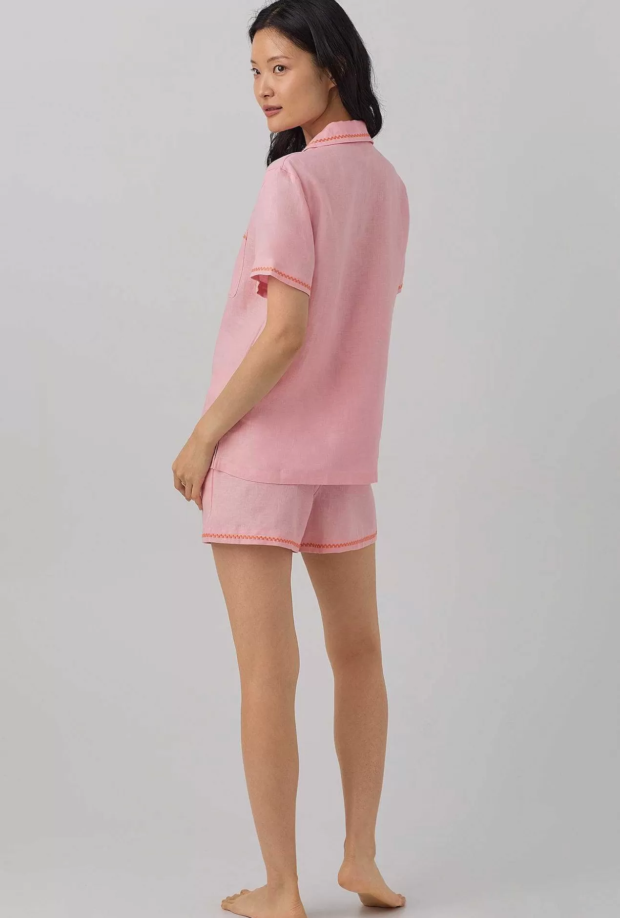 Extended Sizes*Bedhead Pajamas Orchid Pink Short Sleeve Classic Shorty Woven Linen Pj Set