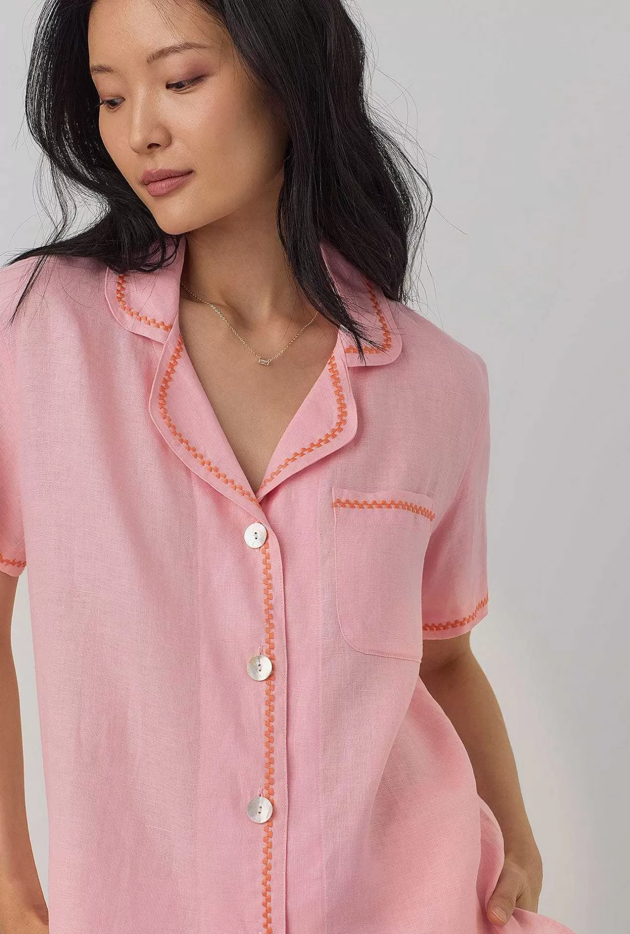 Shorty Sets*Bedhead Pajamas Orchid Pink Short Sleeve Classic Shorty Woven Linen Pj Set