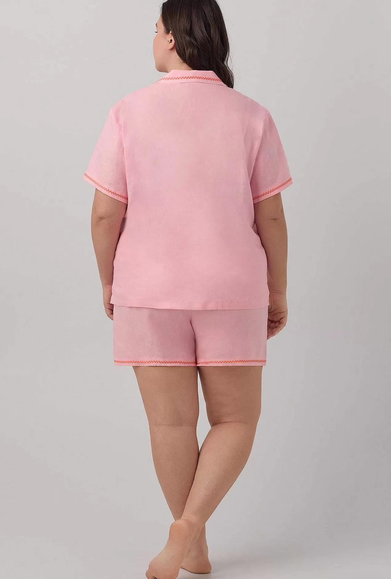 Extended Sizes*Bedhead Pajamas Orchid Pink Short Sleeve Classic Shorty Woven Linen Pj Set