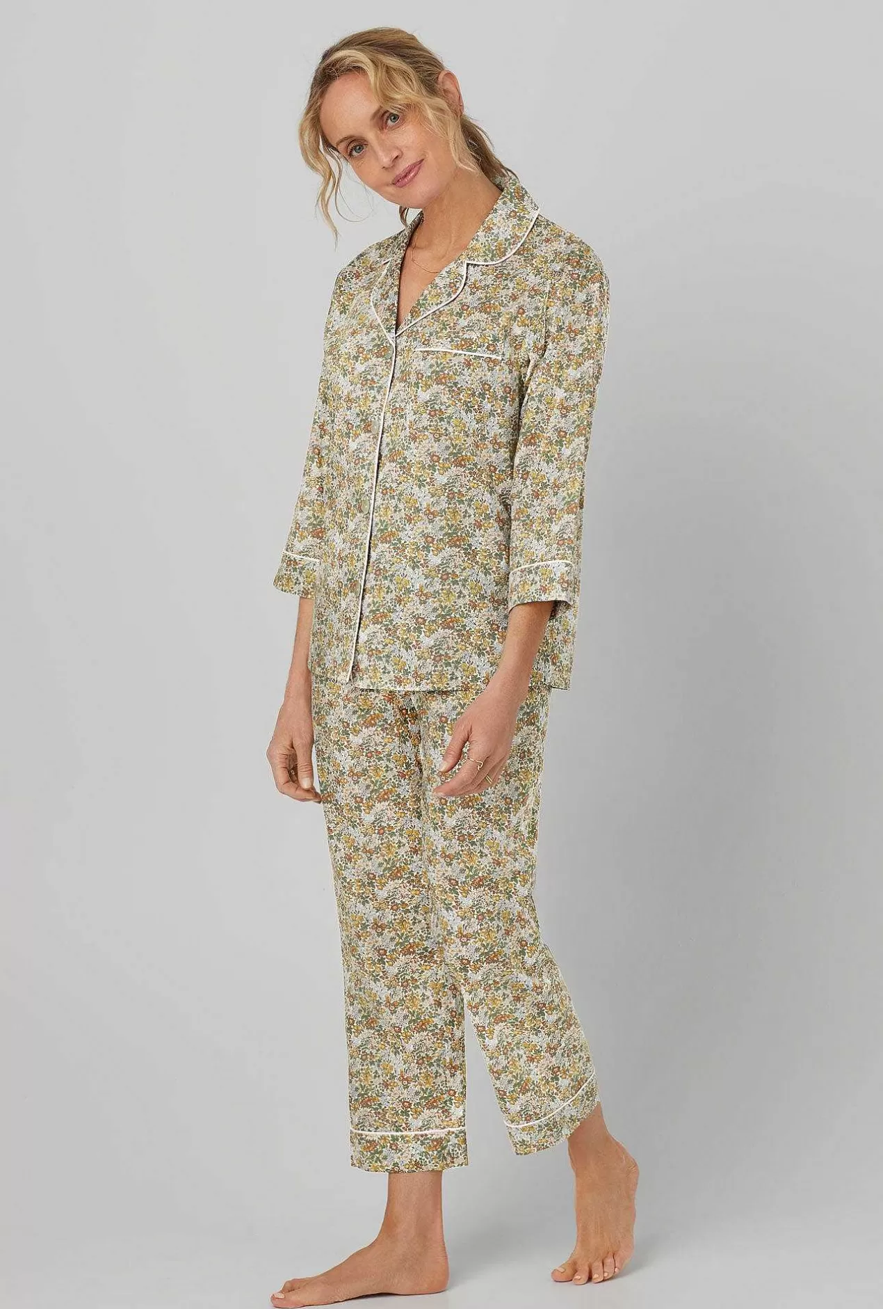 Cropped Sets*Bedhead Pajamas Penstemon 3/4 Sleeve Classic Woven Cotton Tana Lawn® Cropped Pj Set Made With Liberty Fabrics