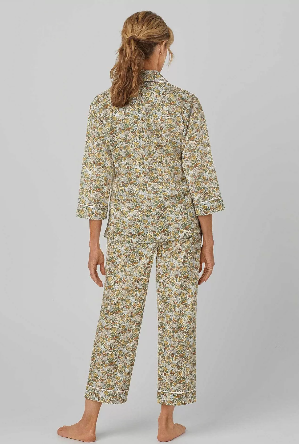 Cropped Sets*Bedhead Pajamas Penstemon 3/4 Sleeve Classic Woven Cotton Tana Lawn® Cropped Pj Set Made With Liberty Fabrics