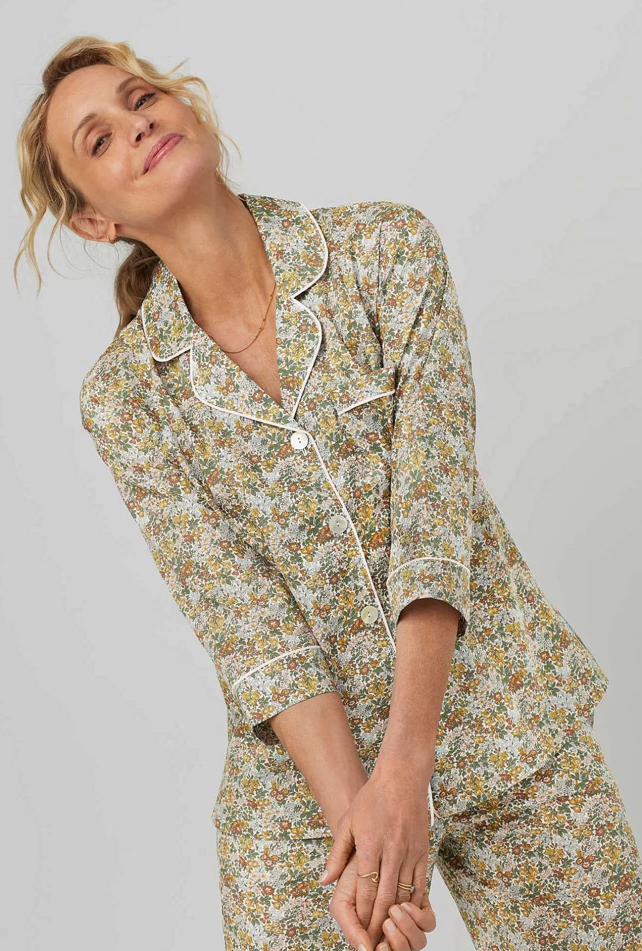 Cropped Sets*Bedhead Pajamas Penstemon 3/4 Sleeve Classic Woven Cotton Tana Lawn® Cropped Pj Set Made With Liberty Fabrics