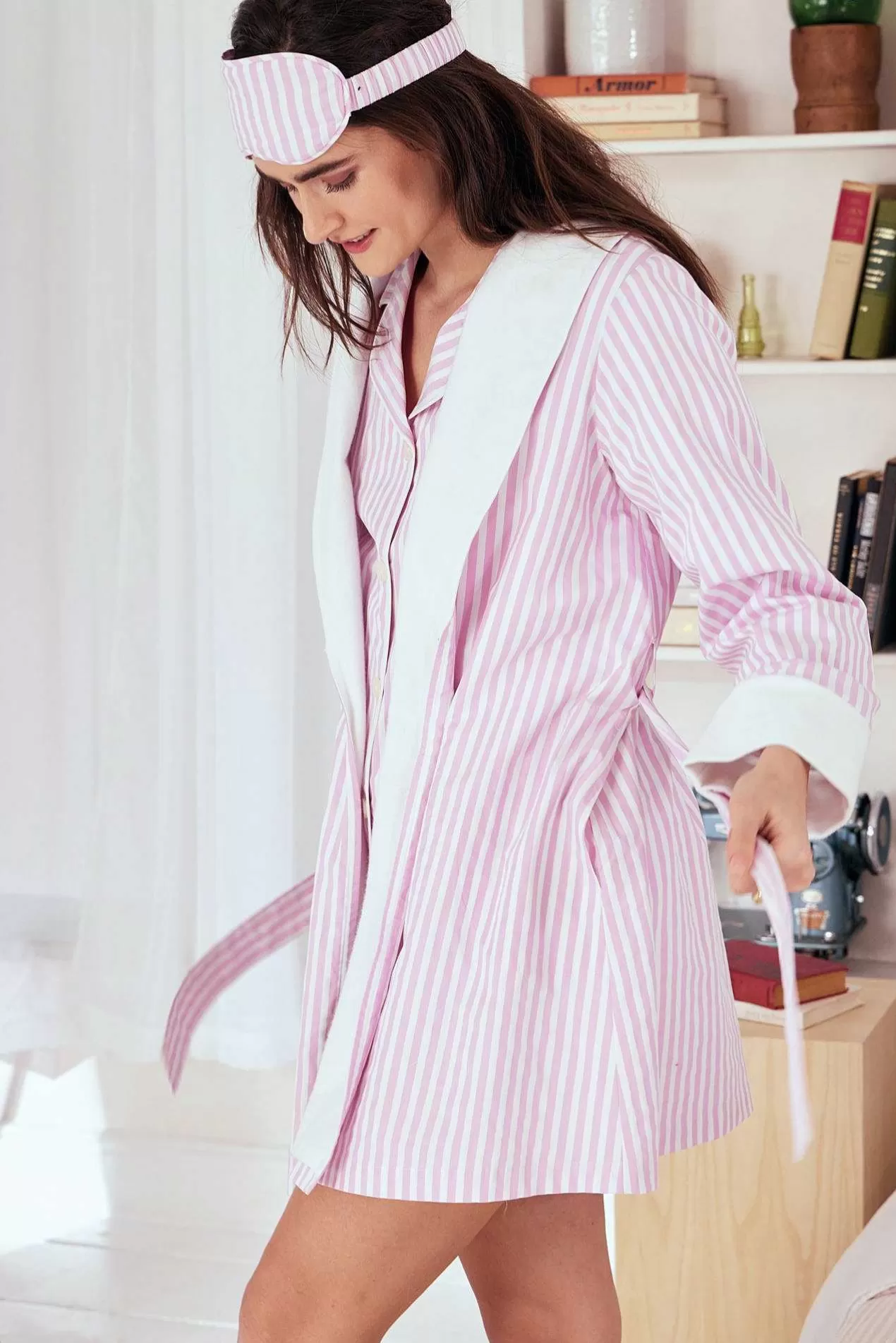 Robes*Bedhead Pajamas Pink 3D Stripe French Terry Lined Robe