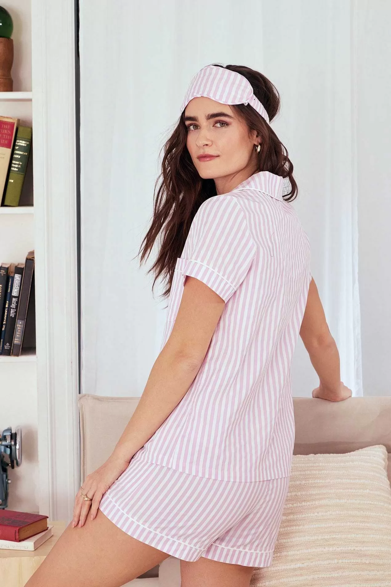 Shorty Sets*Bedhead Pajamas Pink 3D Stripe Short Sleeve Classic Shorty Woven Cotton Sateen Pj Set