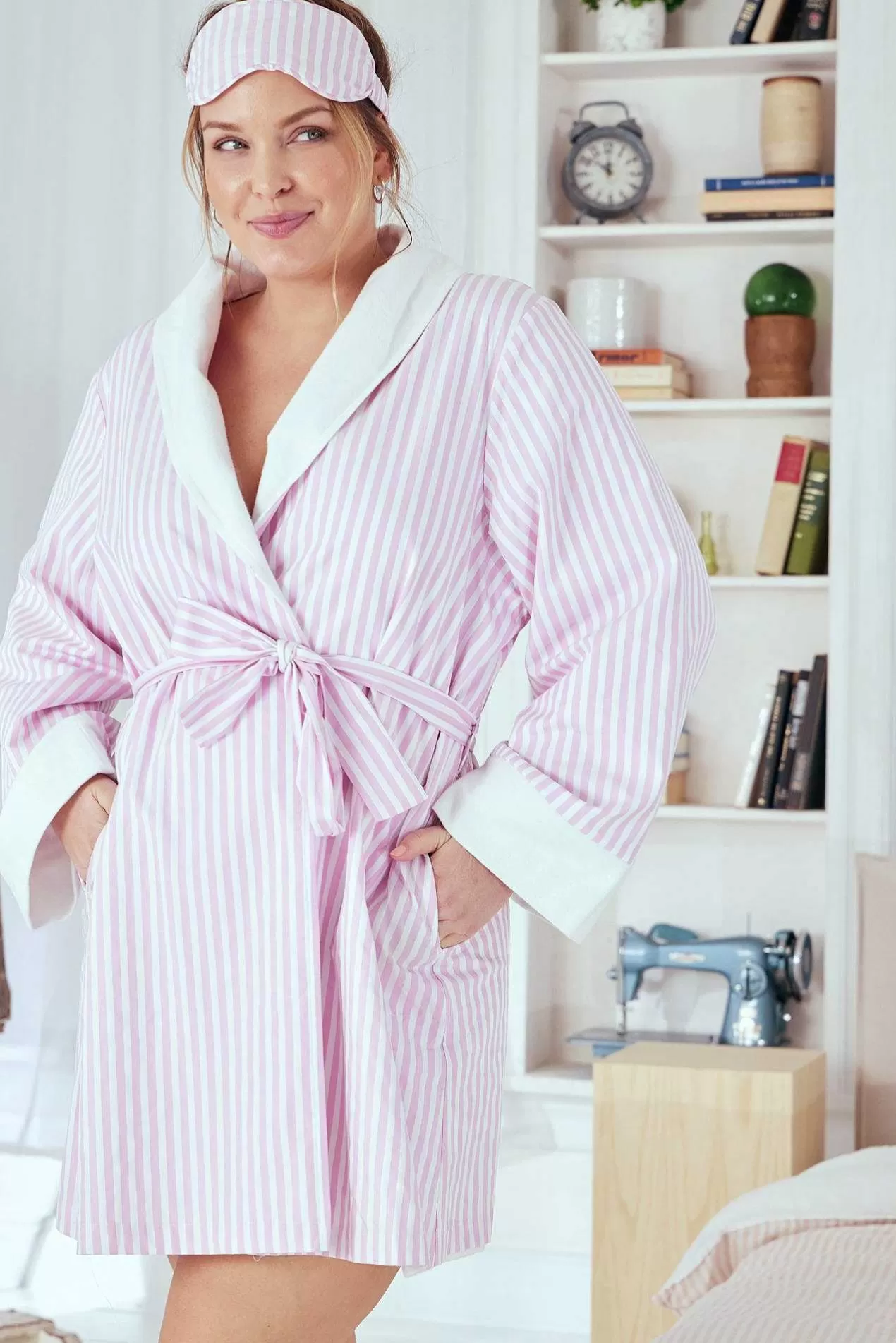 Robes*Bedhead Pajamas Pink 3D Stripe Turkish French Terry Robe