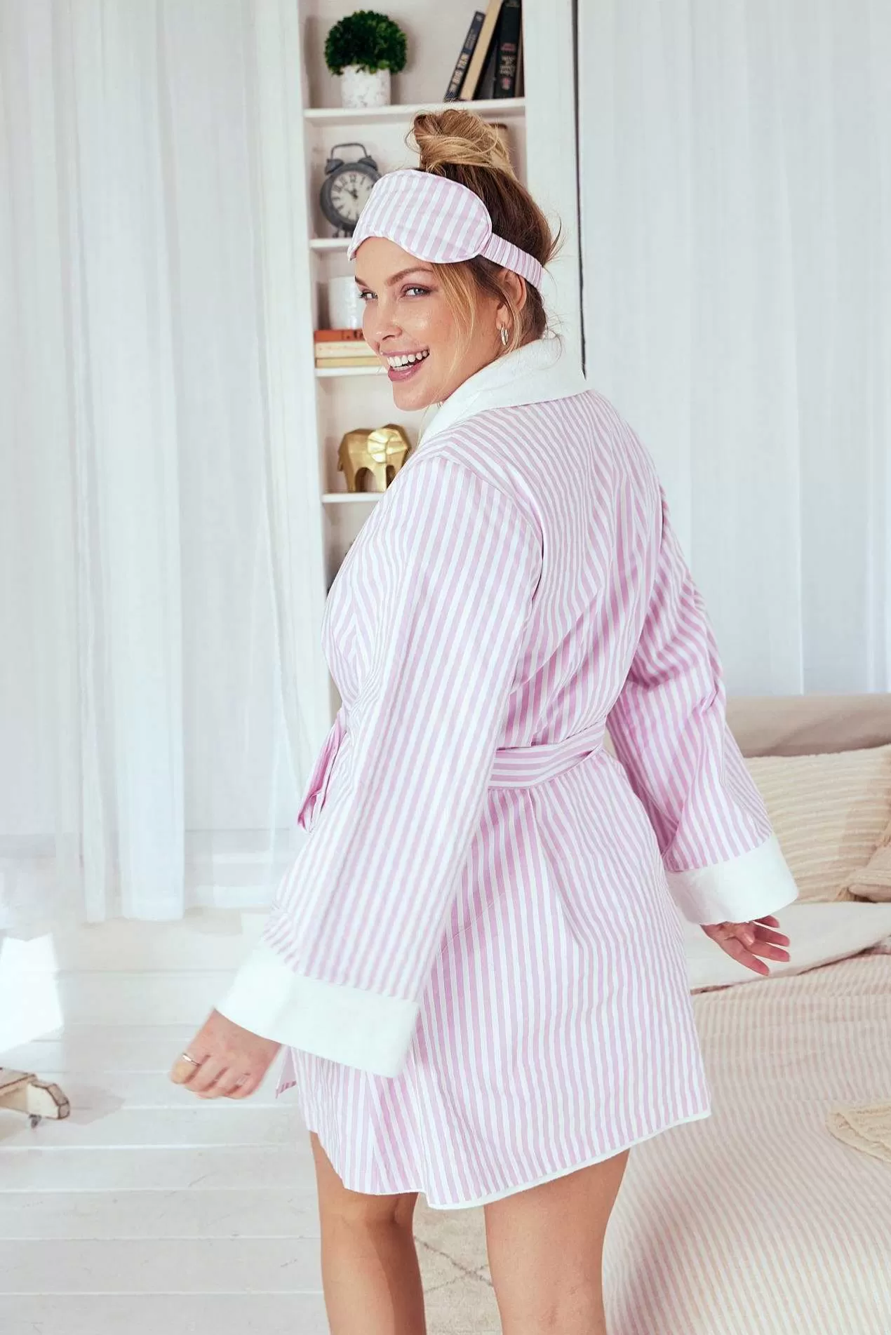 Robes*Bedhead Pajamas Pink 3D Stripe Turkish French Terry Robe