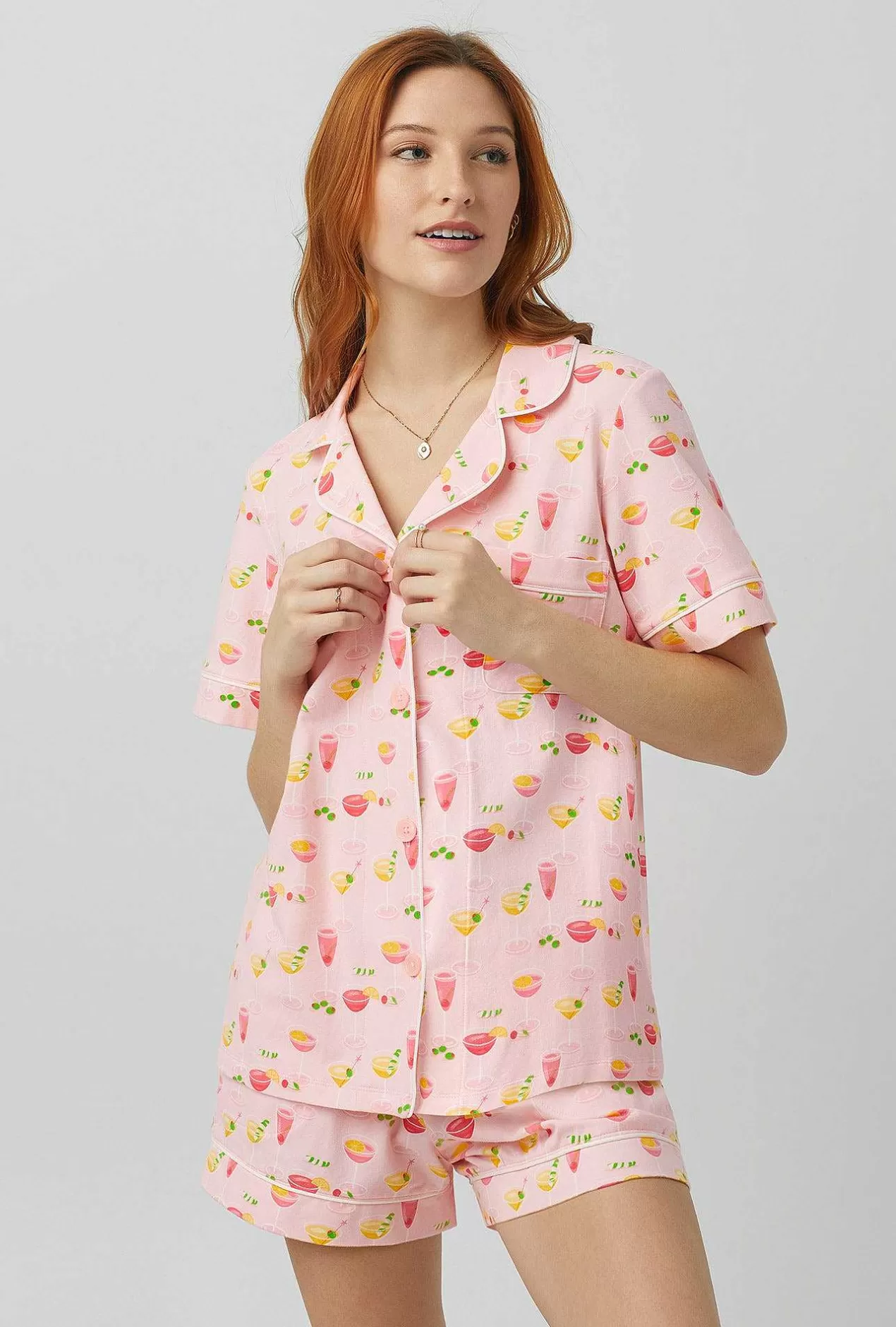 Extended Sizes*Bedhead Pajamas Pink Mixology Short Sleeve Classic Shorty Stretch Jersey Pj Set