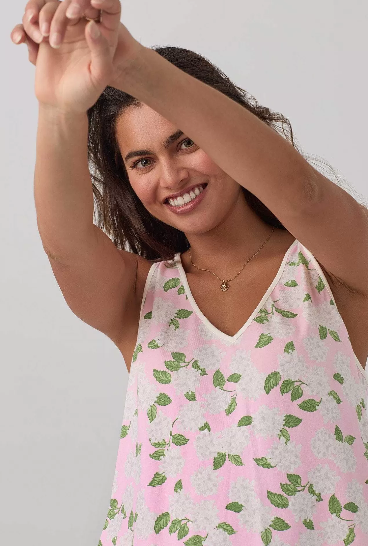Extended Sizes*Bedhead Pajamas Pink Summer Hydrangea Ruffle Tank Shorty Stretch Jersey Pj Set