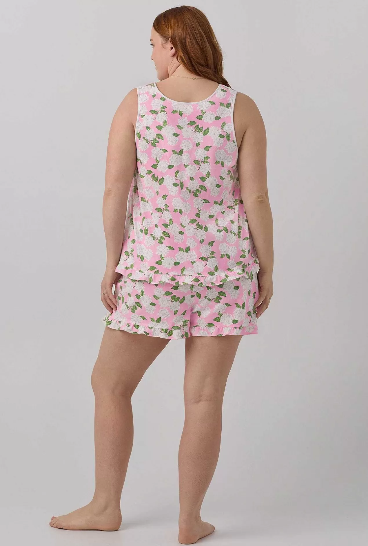 Shorty Sets*Bedhead Pajamas Pink Summer Hydrangea Ruffle Tank Shorty Stretch Jersey Pj Set
