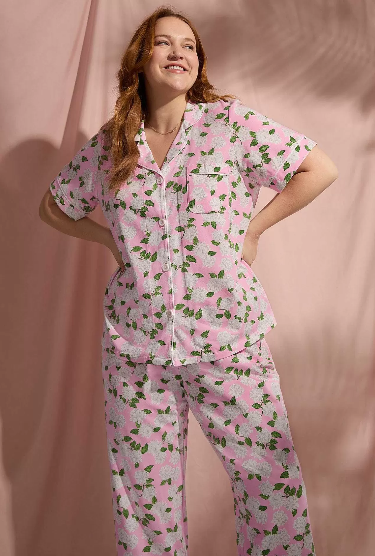 Cropped Sets*Bedhead Pajamas Pink Summer Hydrangea Short Sleeve Classic Stretch Jersey Cropped Pj Set