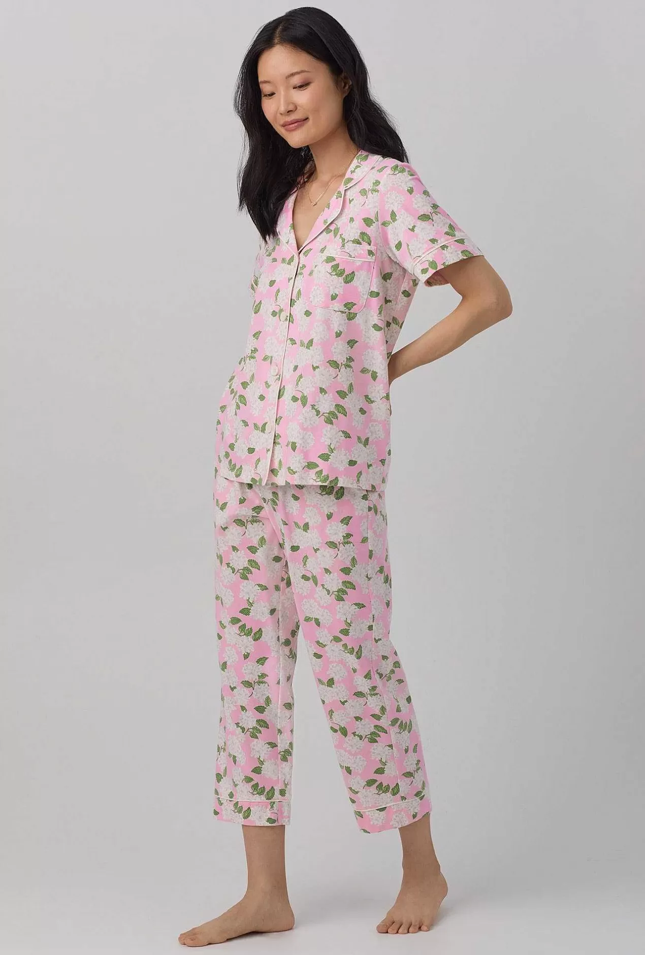 Cropped Sets*Bedhead Pajamas Pink Summer Hydrangea Short Sleeve Classic Stretch Jersey Cropped Pj Set