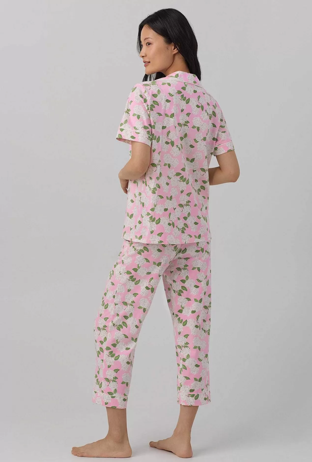 Cropped Sets*Bedhead Pajamas Pink Summer Hydrangea Short Sleeve Classic Stretch Jersey Cropped Pj Set