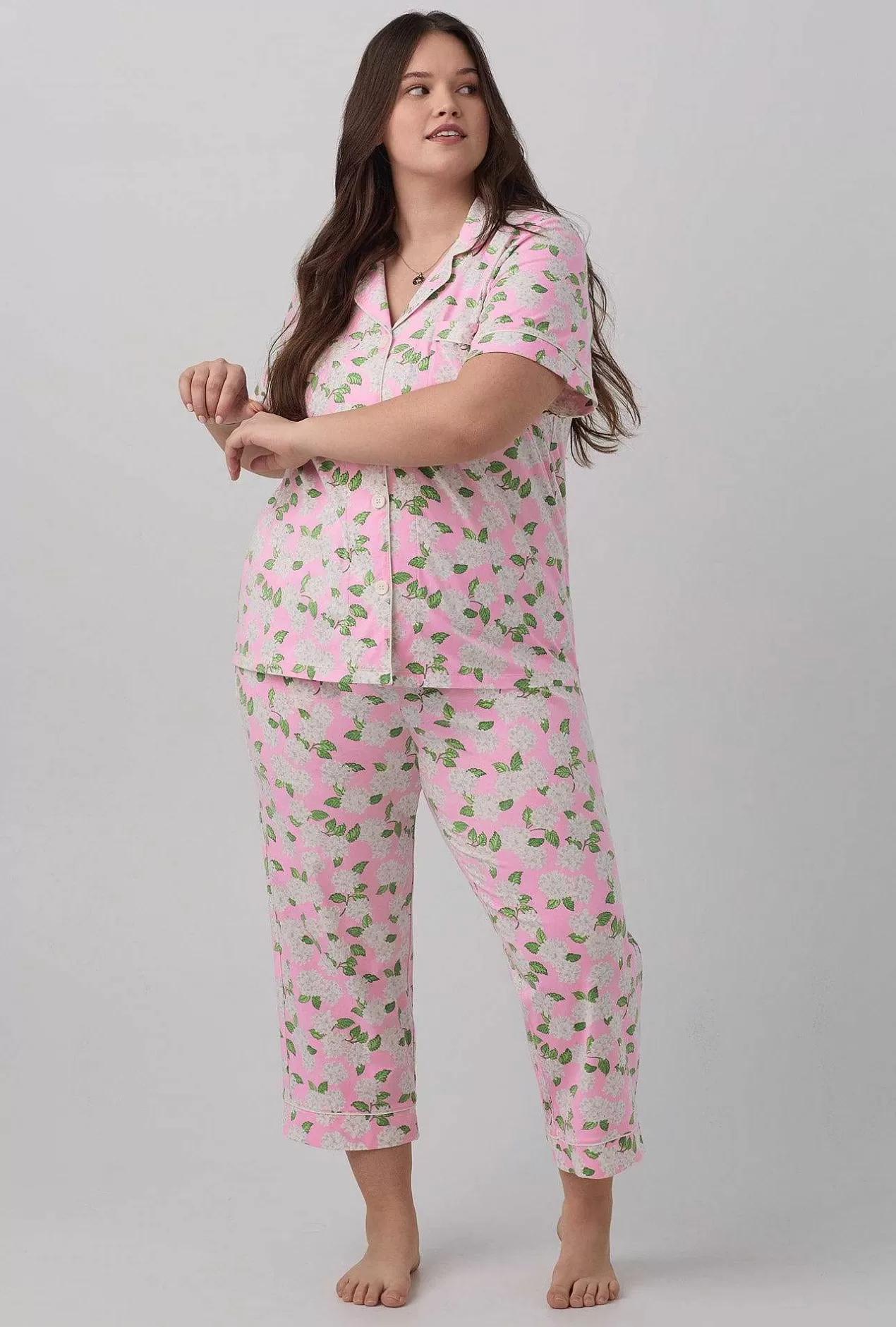 Cropped Sets*Bedhead Pajamas Pink Summer Hydrangea Short Sleeve Classic Stretch Jersey Cropped Pj Set