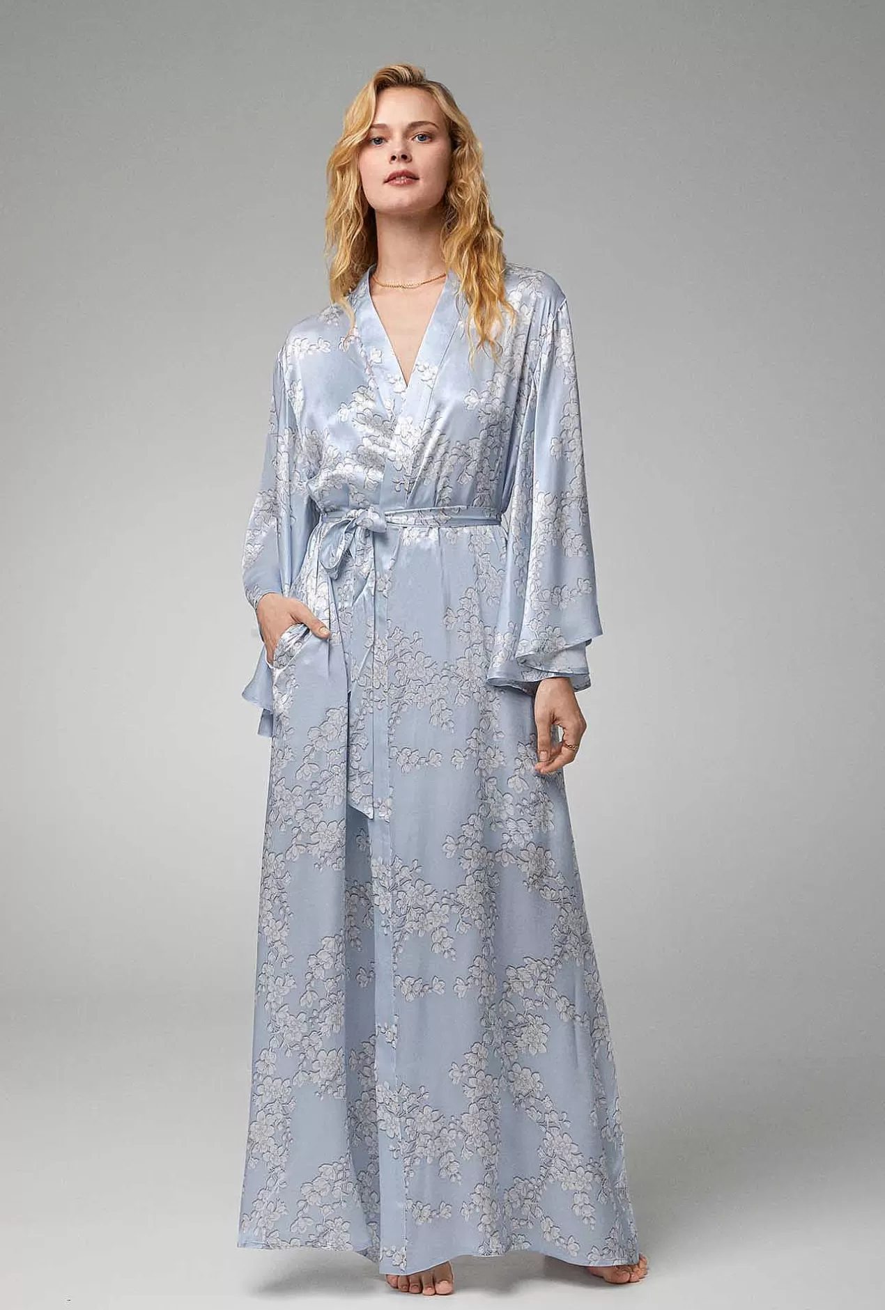 Robes*Bedhead Pajamas Renee'S Blossom Banded Collar Woven Silk Satin Maxi Robe