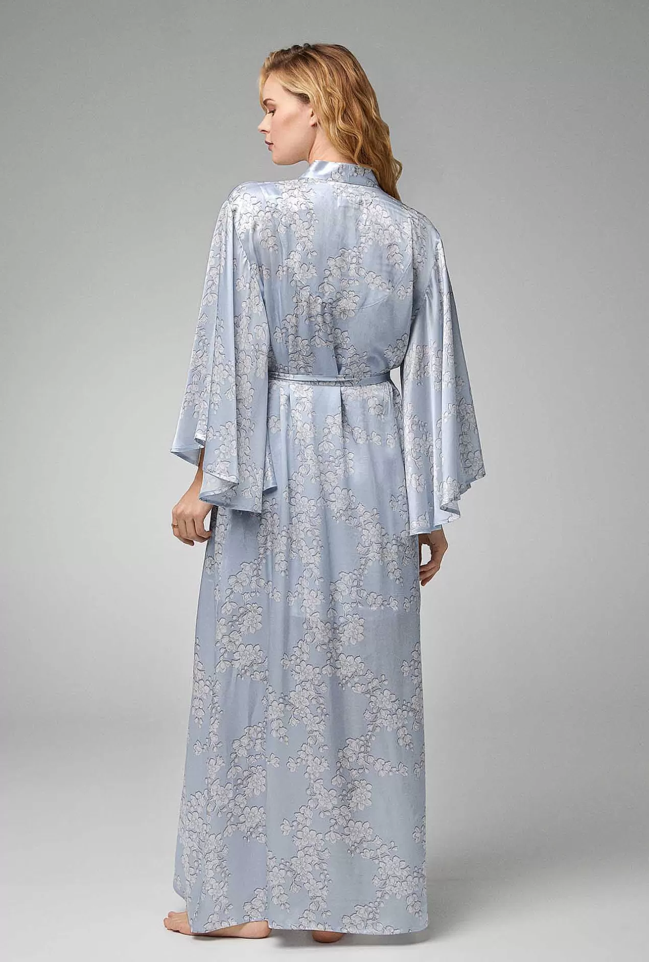 Robes*Bedhead Pajamas Renee'S Blossom Banded Collar Woven Silk Satin Maxi Robe