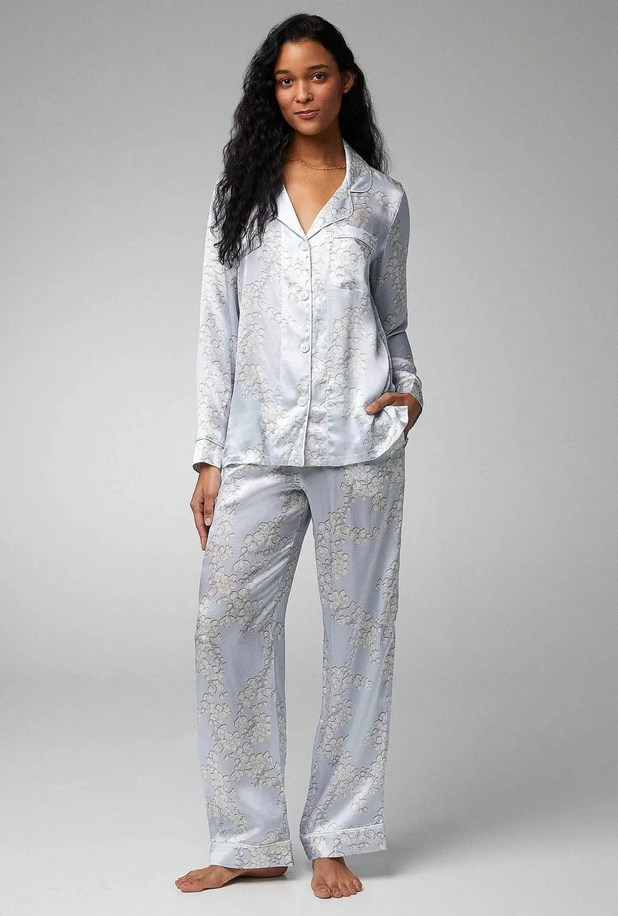 Bridal Shop*Bedhead Pajamas Renee'S Blossom Long Sleeve Classic Woven Silk Satin Pj Set