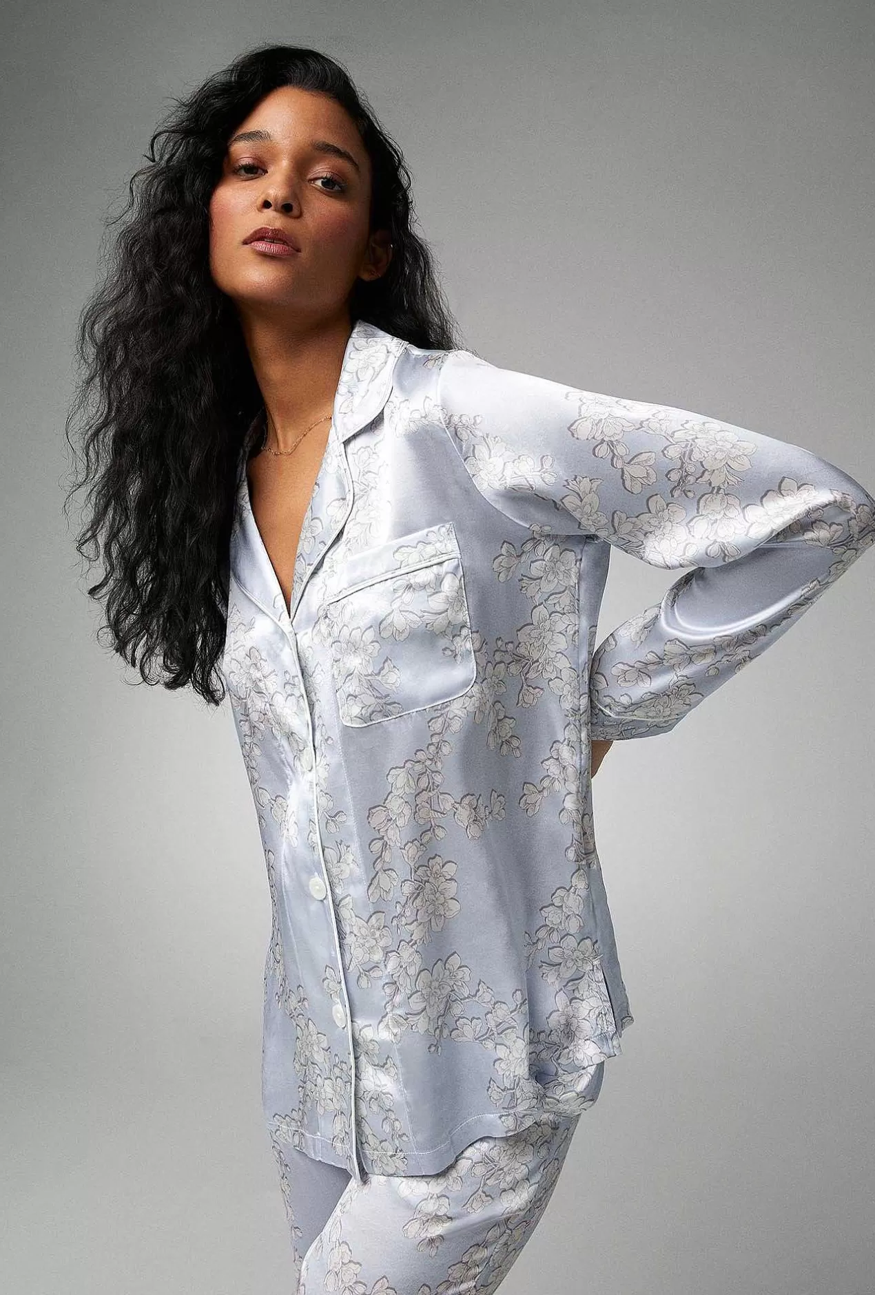 Bridal Shop*Bedhead Pajamas Renee'S Blossom Long Sleeve Classic Woven Silk Satin Pj Set