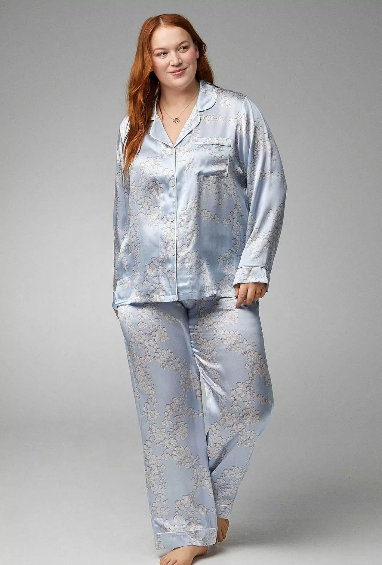 Bridal Shop*Bedhead Pajamas Renee'S Blossom Long Sleeve Classic Woven Silk Satin Pj Set
