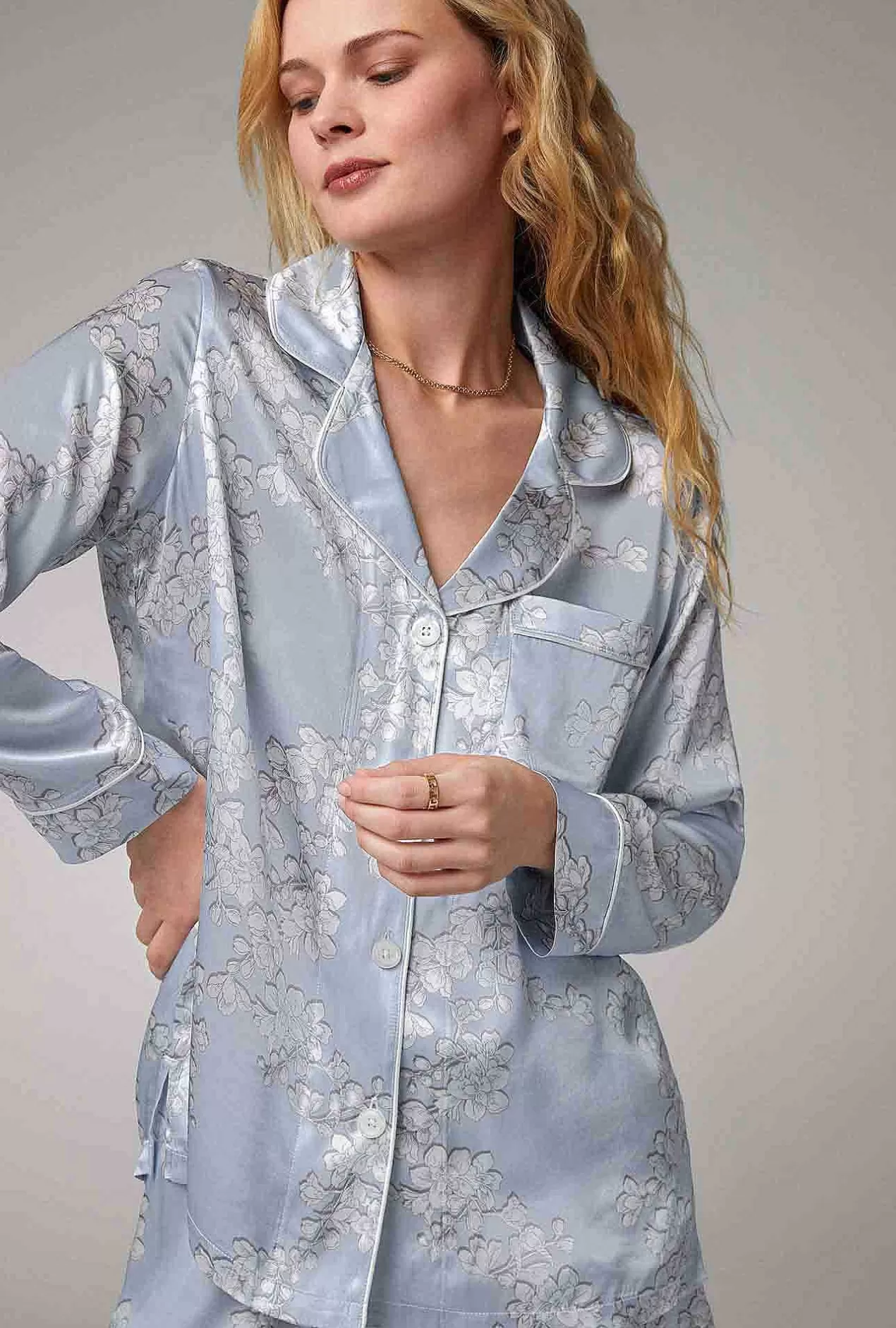 Shorty Sets*Bedhead Pajamas Renee'S Blossom Long Sleeve Classic Woven Silk Satin Shorty Pj Set