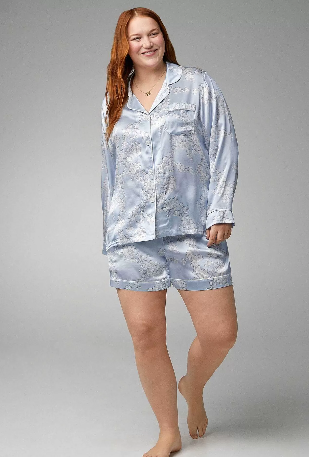 Shorty Sets*Bedhead Pajamas Renee'S Blossom Long Sleeve Classic Woven Silk Satin Shorty Pj Set