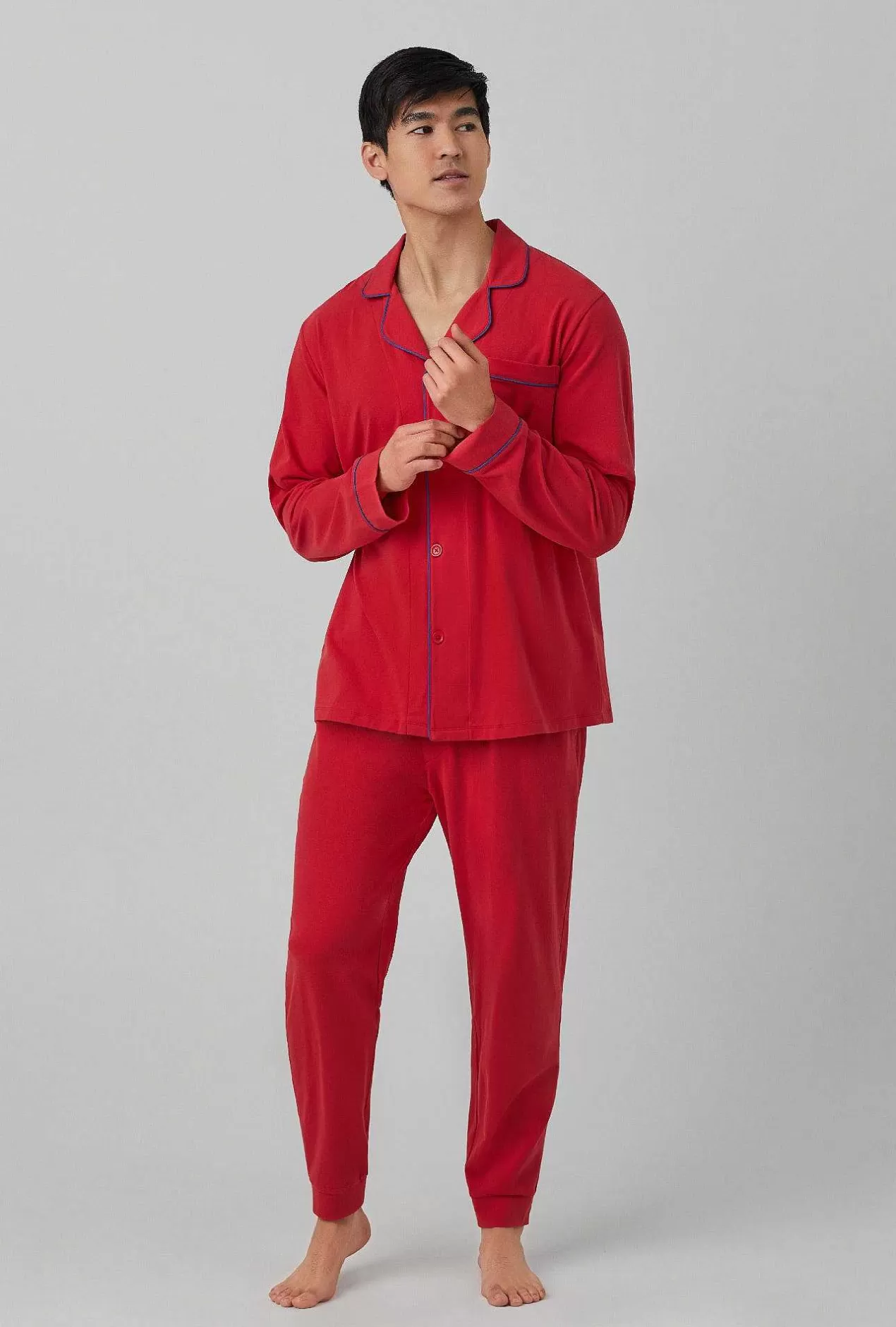 Notch Collar Long Sleep Sets*Bedhead Pajamas Samba Red Men'S Long Sleeve And Jogger Stretch Jersey Pj Set