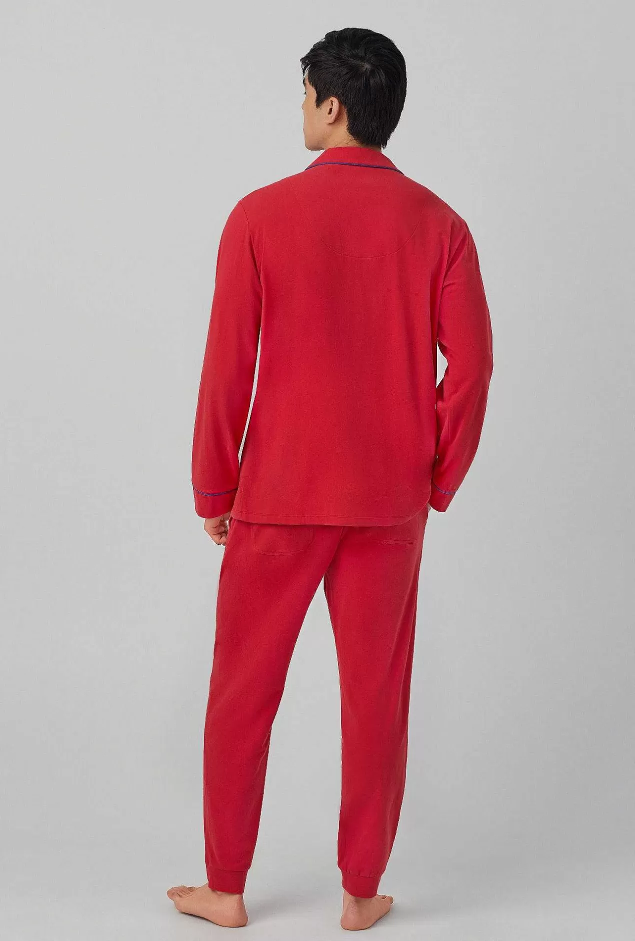 Lounge*Bedhead Pajamas Samba Red Men'S Long Sleeve And Jogger Stretch Jersey Pj Set