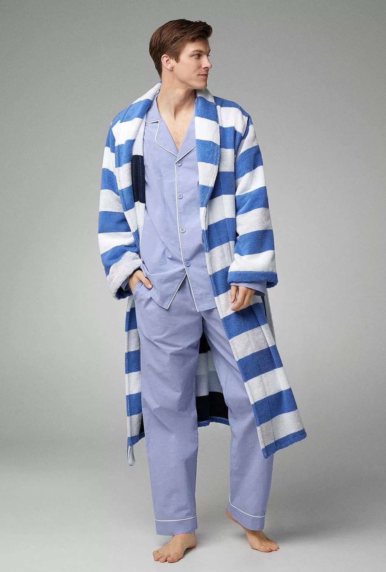 Men'S Robes*Bedhead Pajamas Seaside Stripe Unisex Woven Cotton Loop Turkish Terry Jacquard Long Robe