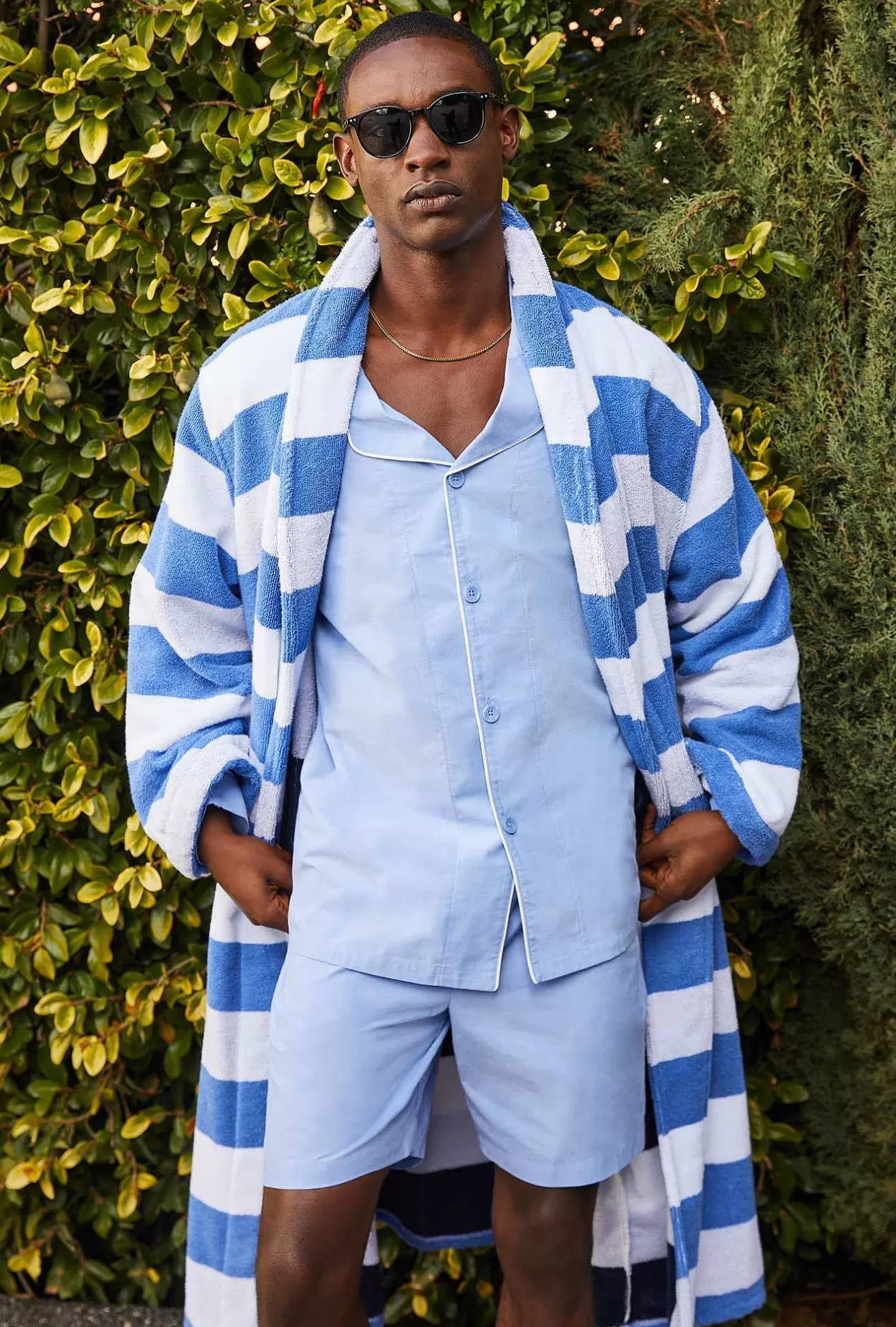 Robes*Bedhead Pajamas Seaside Stripe Unisex Woven Cotton Loop Turkish Terry Jacquard Long Robe