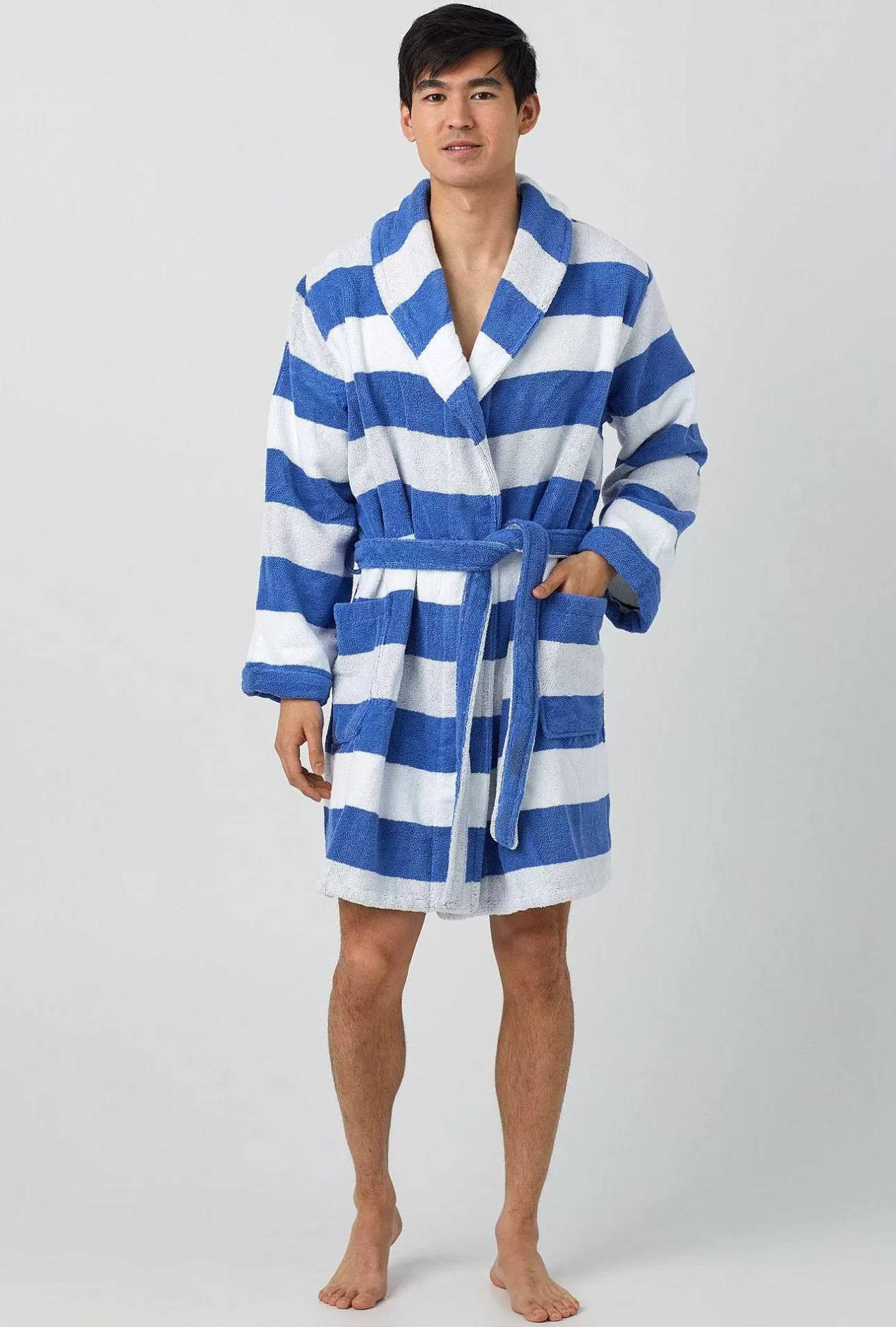 Robes*Bedhead Pajamas Seaside Stripe Unisex Woven Cotton Loop Turkish Terry Jacquard Short Robe