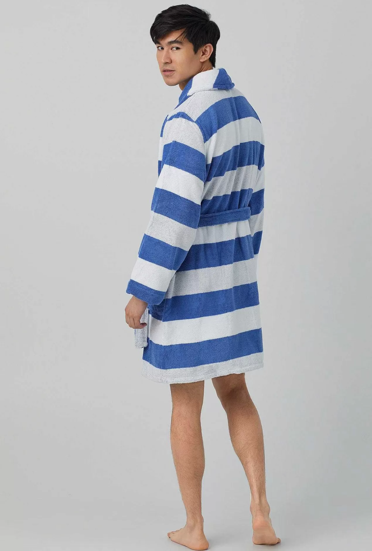 Robes*Bedhead Pajamas Seaside Stripe Unisex Woven Cotton Loop Turkish Terry Jacquard Short Robe