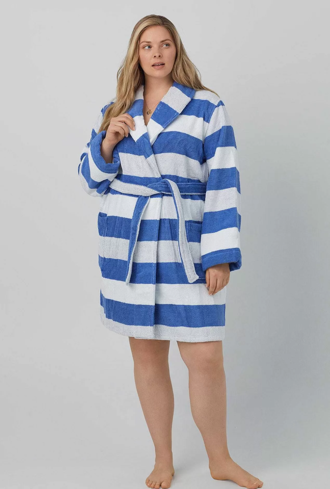 Men'S Robes*Bedhead Pajamas Seaside Stripe Unisex Woven Cotton Loop Turkish Terry Jacquard Short Robe