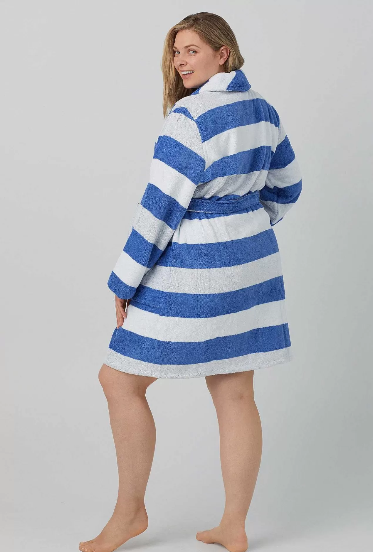 Men'S Robes*Bedhead Pajamas Seaside Stripe Unisex Woven Cotton Loop Turkish Terry Jacquard Short Robe