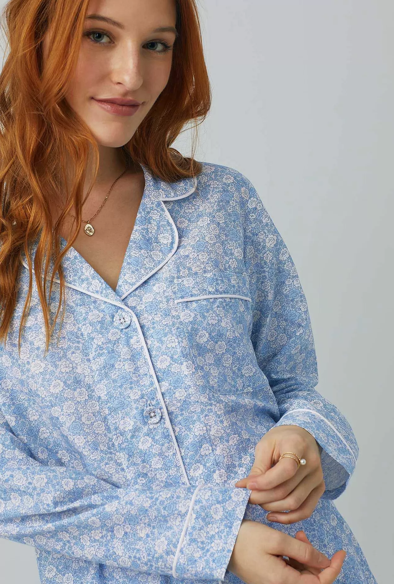 Long Sleep Sets*Bedhead Pajamas Something Blue Long Sleeve Classic Woven Cotton Silk Pj Set