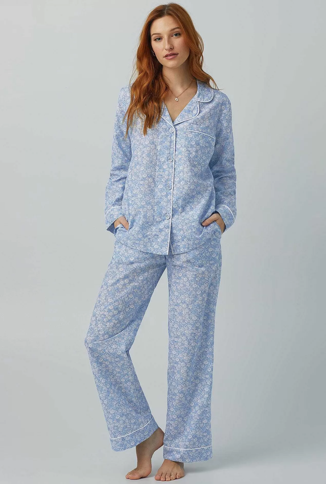 Long Sleep Sets*Bedhead Pajamas Something Blue Long Sleeve Classic Woven Cotton Silk Pj Set