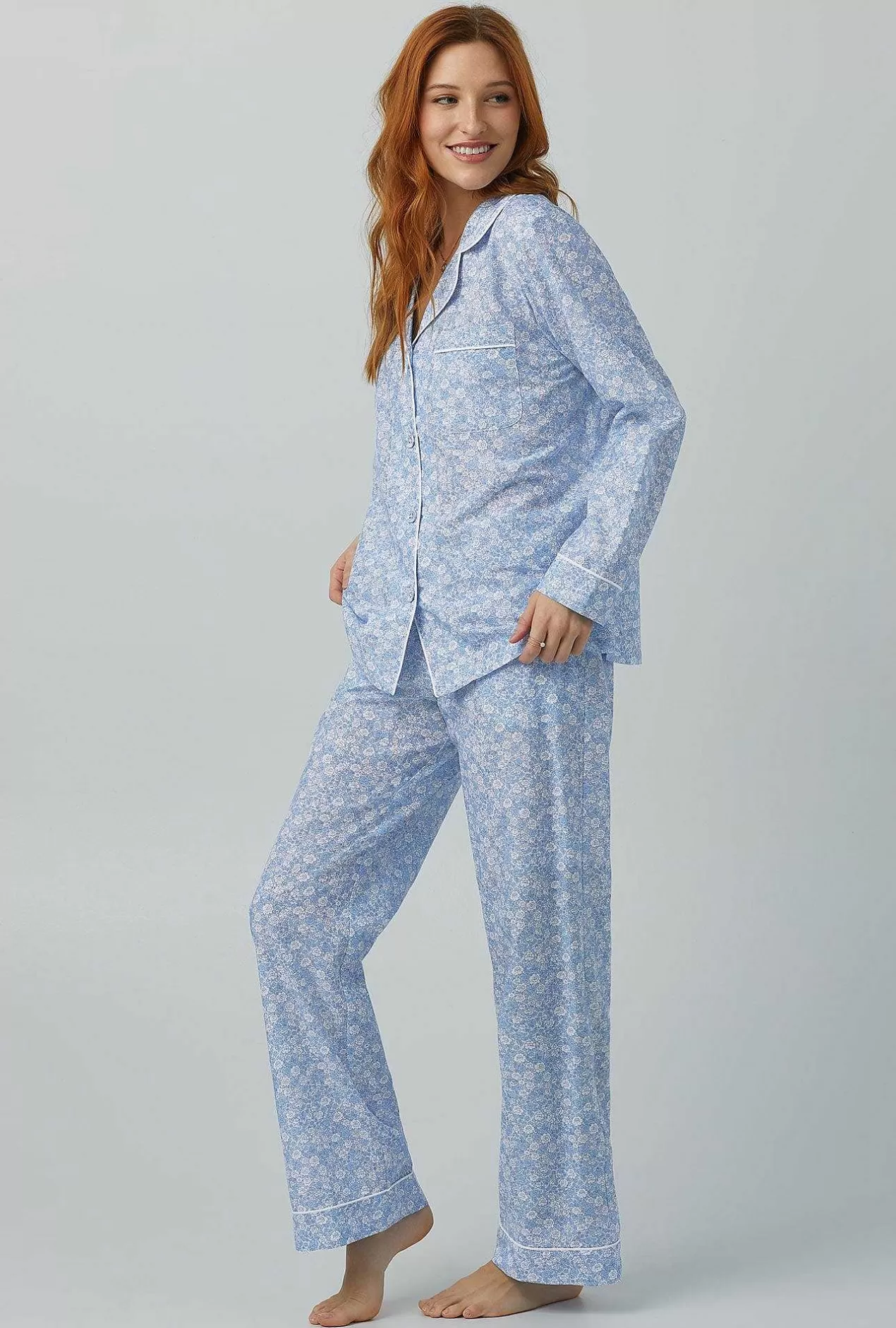 Long Sleep Sets*Bedhead Pajamas Something Blue Long Sleeve Classic Woven Cotton Silk Pj Set