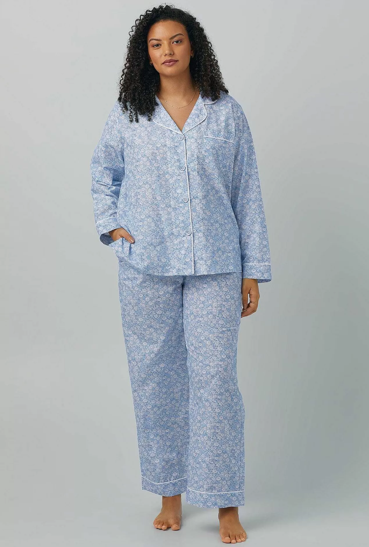 Floral Shop*Bedhead Pajamas Something Blue Long Sleeve Classic Woven Cotton Silk Pj Set
