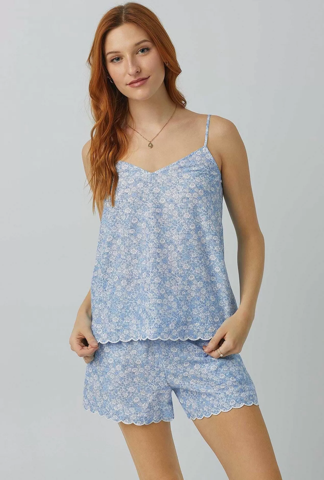 Extended Sizes*Bedhead Pajamas Something Blue Scallop Cami Woven Cotton Silk Shorty Pj Set