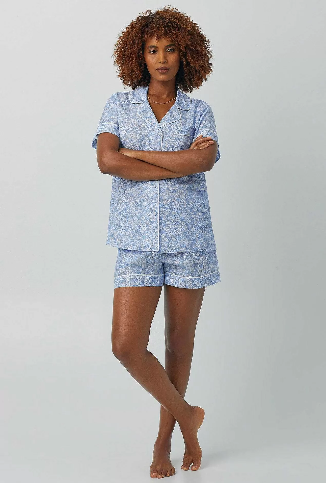 Bridal Shop*Bedhead Pajamas Something Blue Short Sleeve Classic Woven Cotton Silk Shorty Pj Set