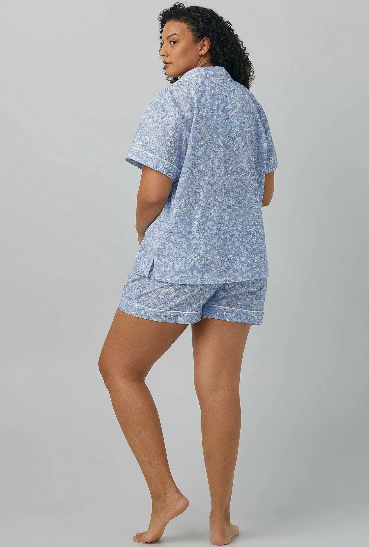 Floral Shop*Bedhead Pajamas Something Blue Short Sleeve Classic Woven Cotton Silk Shorty Pj Set