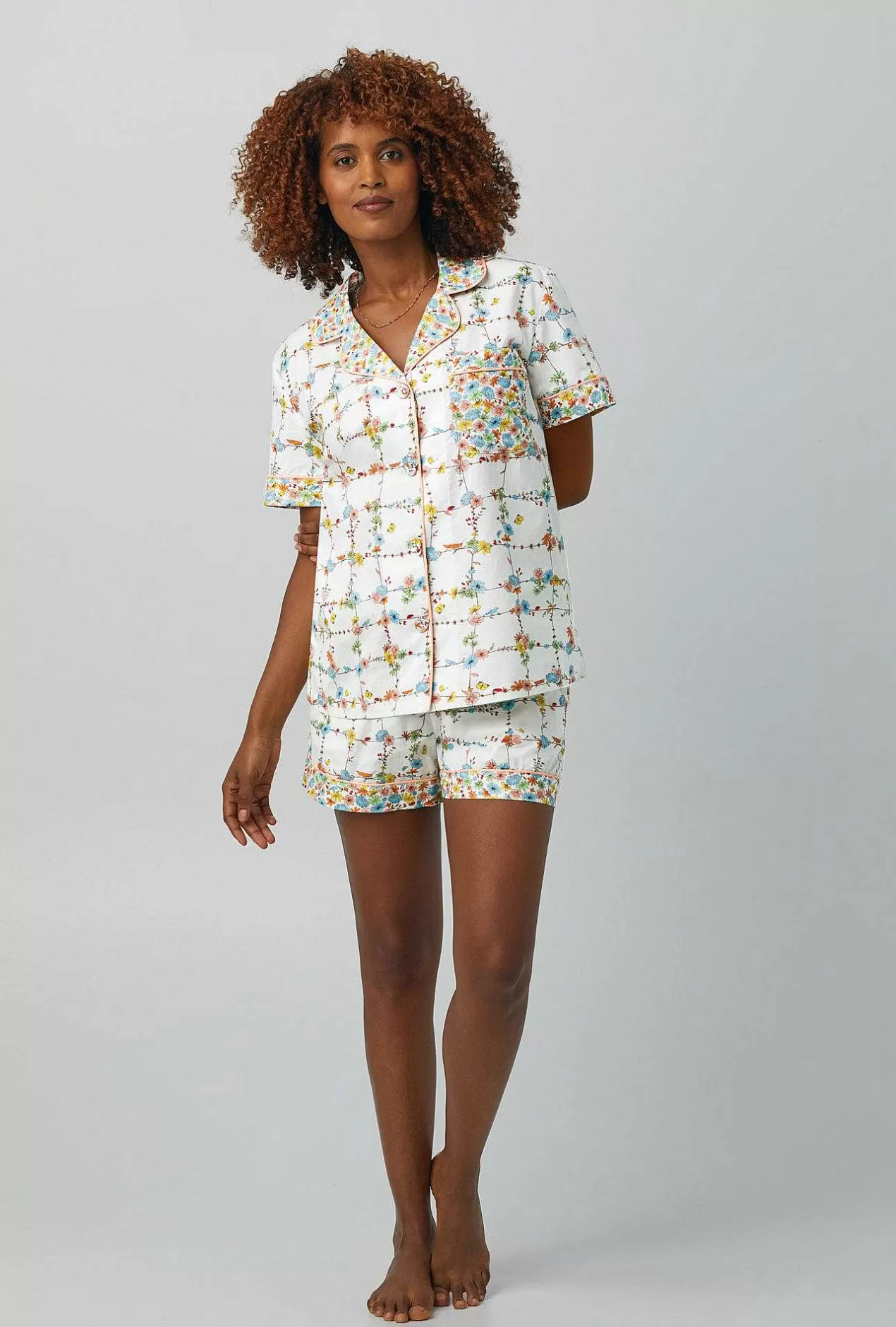Extended Sizes*Bedhead Pajamas Spring Vines Short Sleeve Classic Shorty Woven Cotton Poplin Pj Set