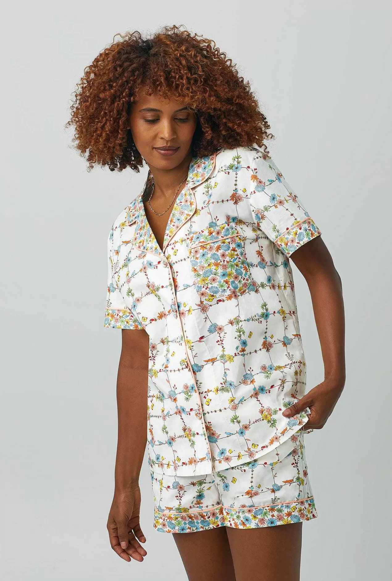 Shorty Sets*Bedhead Pajamas Spring Vines Short Sleeve Classic Shorty Woven Cotton Poplin Pj Set