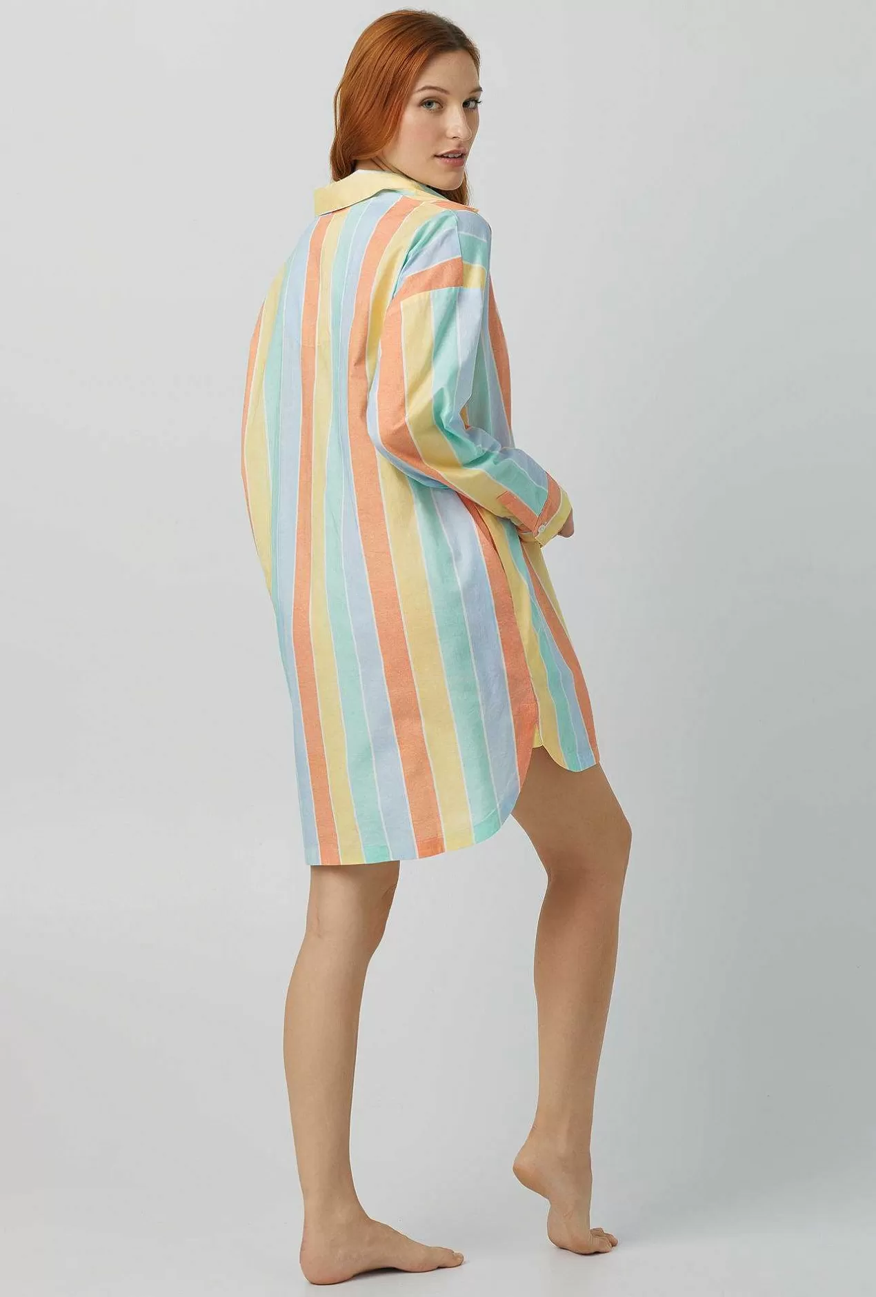 Stripe Shop*Bedhead Pajamas Sunset Stripe High Low Woven Cotton Poplin Boyfriend Shirt