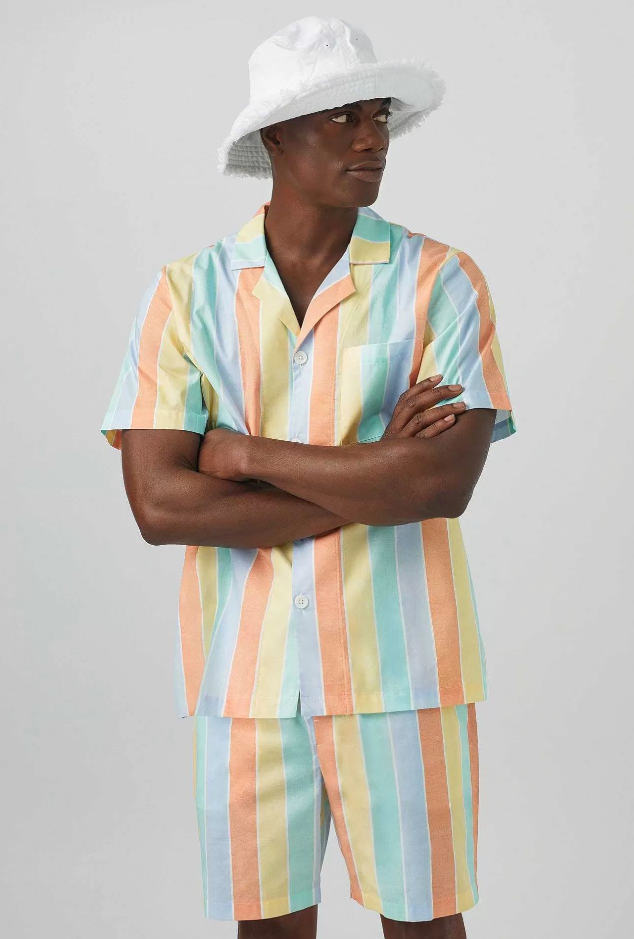 Notch Collar Short Sleep Sets*Bedhead Pajamas Sunset Stripe Men'S Short Sleeve Notch Woven Cotton Poplin Boxer Pj Set