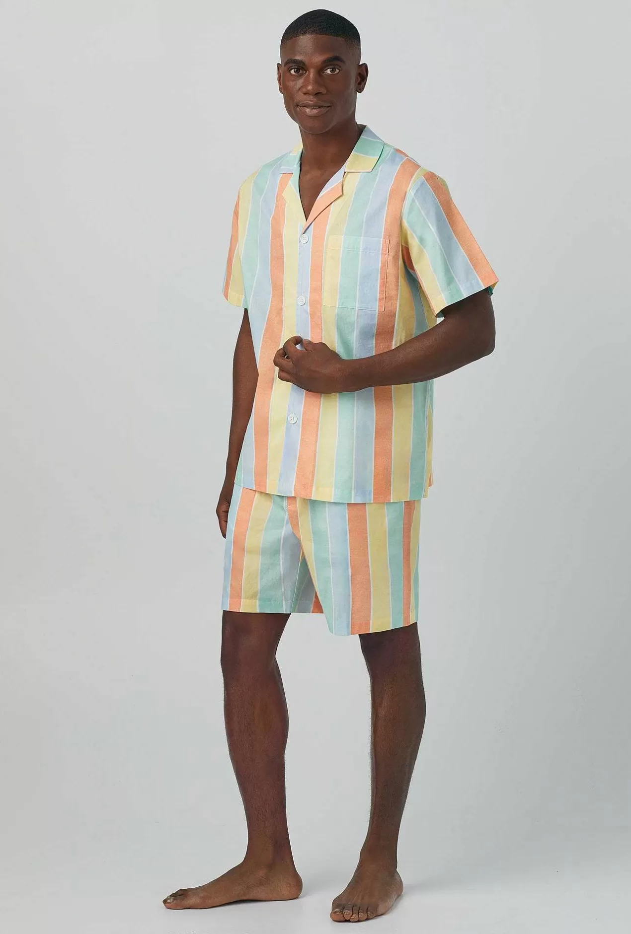 Notch Collar Short Sleep Sets*Bedhead Pajamas Sunset Stripe Men'S Short Sleeve Notch Woven Cotton Poplin Boxer Pj Set