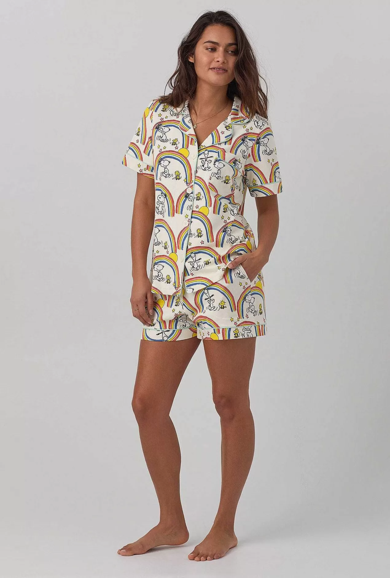 Extended Sizes*Bedhead Pajamas Sunshine Snoopy Short Sleeve Classic Shorty Stretch Jersey Pj Set