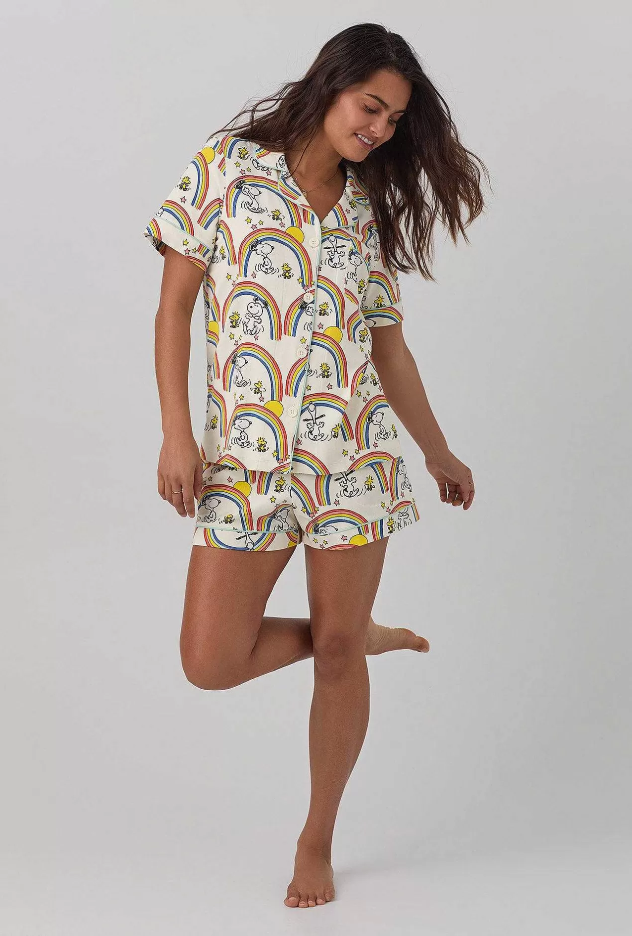 Shorty Sets*Bedhead Pajamas Sunshine Snoopy Short Sleeve Classic Shorty Stretch Jersey Pj Set