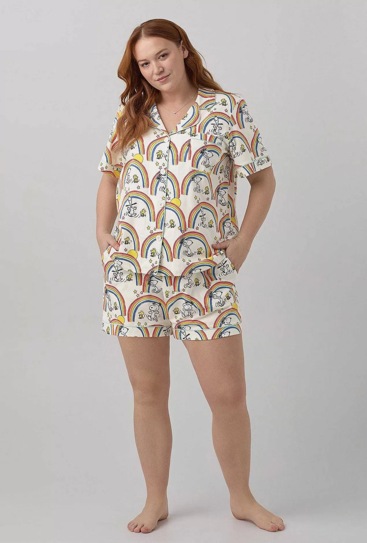 Shorty Sets*Bedhead Pajamas Sunshine Snoopy Short Sleeve Classic Shorty Stretch Jersey Pj Set