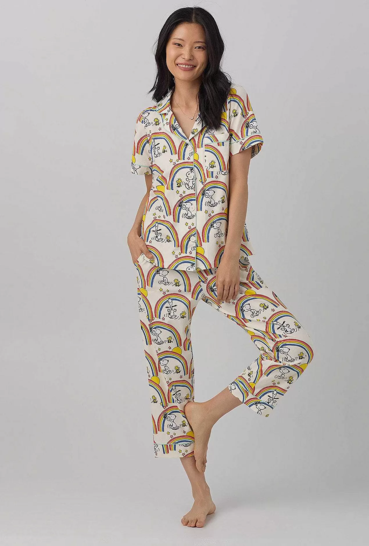 Cropped Sets*Bedhead Pajamas Sunshine Snoopy Short Sleeve Classic Stretch Jersey Cropped Pj Set